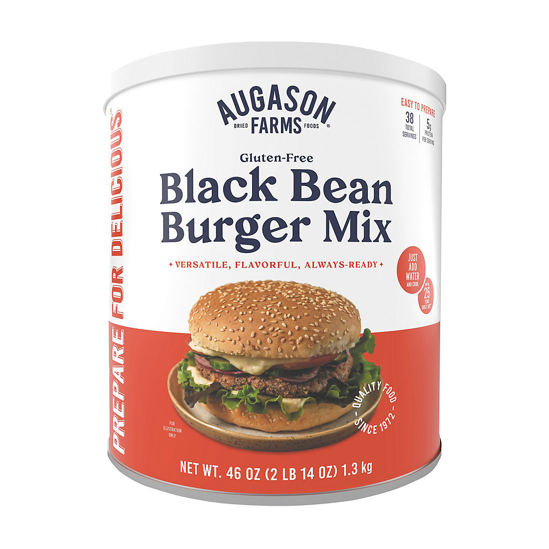 Augason Farms Gluten-Free Black Bean Burger Mix Can, 46 oz