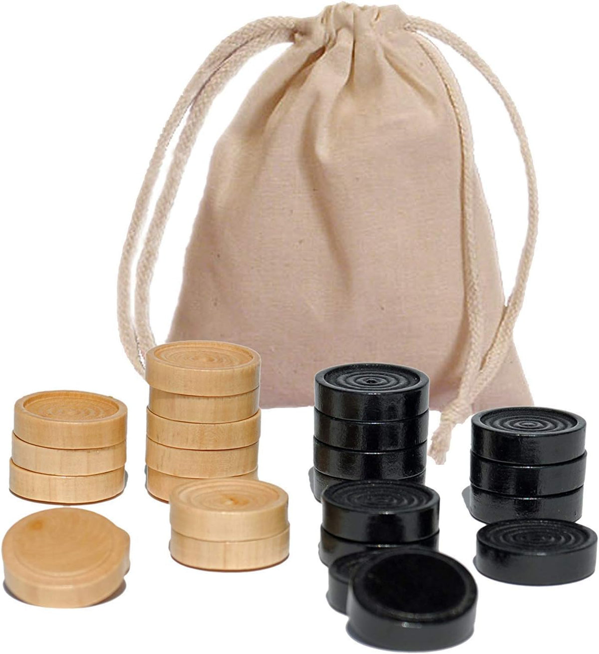 WE Games Wooden Checkers Pieces, Black and Natural, 1.5 Inch, 24 Count