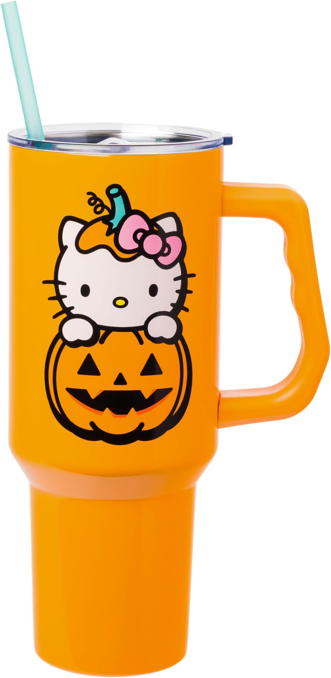 Silver Buffalo Sanrio Hello Kitty Halloween Jack-O-Lantern Stainless Steel Tumbler with Handle & Straw, 40 oz