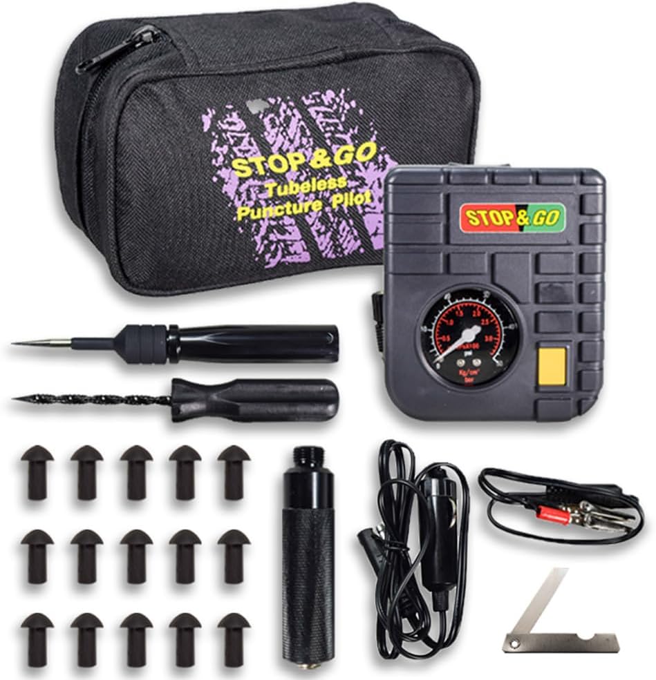 Stop & Go 6000 Tubeless Puncture Pilot Tire Repair Kit with Air Compressor