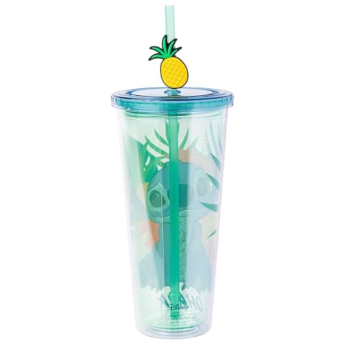 Silver Buffalo Disney Lilo & Stitch Tropical Pineapple Glitter Cold Cup with Straw, 24 oz — alternate view