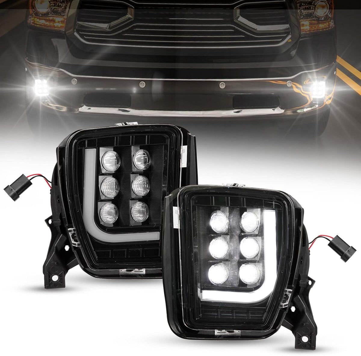 BUNKER INDUST LED Fog Light Pair with L-Type DRL for 2013-2018 Ram 1500