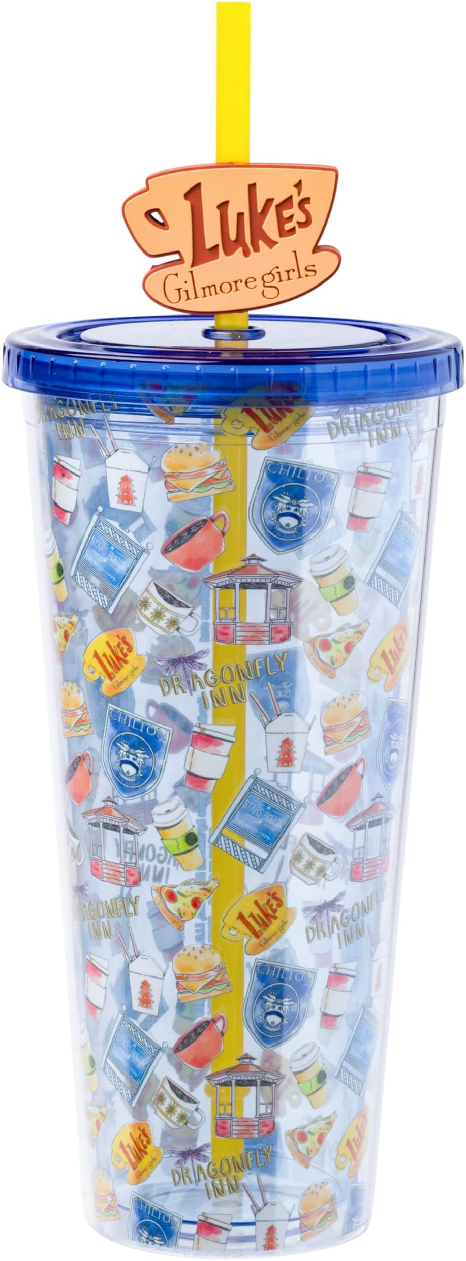 Silver Buffalo Gilmore Girls Destinations Plastic Cold Cup with Lid & Straw, 24 oz
