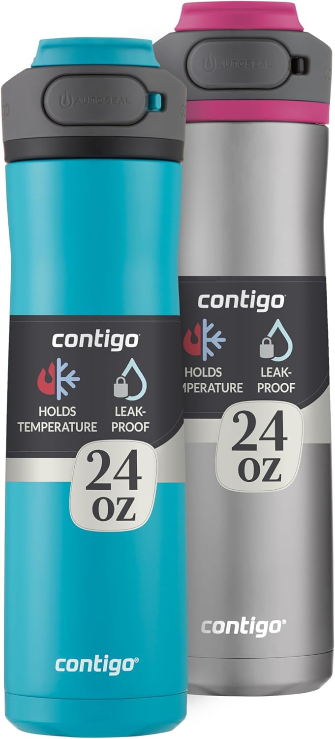 Contigo Cortland Chill 2.0 Water Bottles, 24 oz, 2-Pack, Juniper & Steel/Dragonfruit