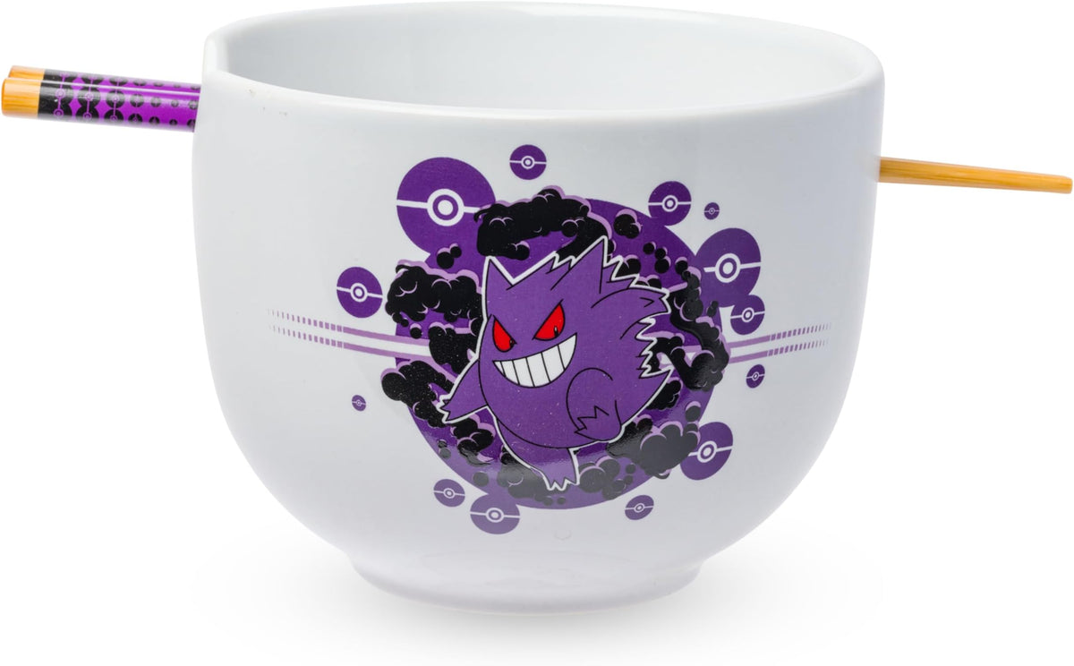 Silver Buffalo Pokémon Gengar Poké Ball Ceramic Ramen Bowl with Chopsticks, 20 oz