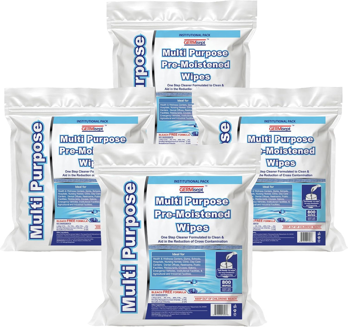 Germisept Multipurpose Cleaning Wipes Refill, 4 x 800 Count
