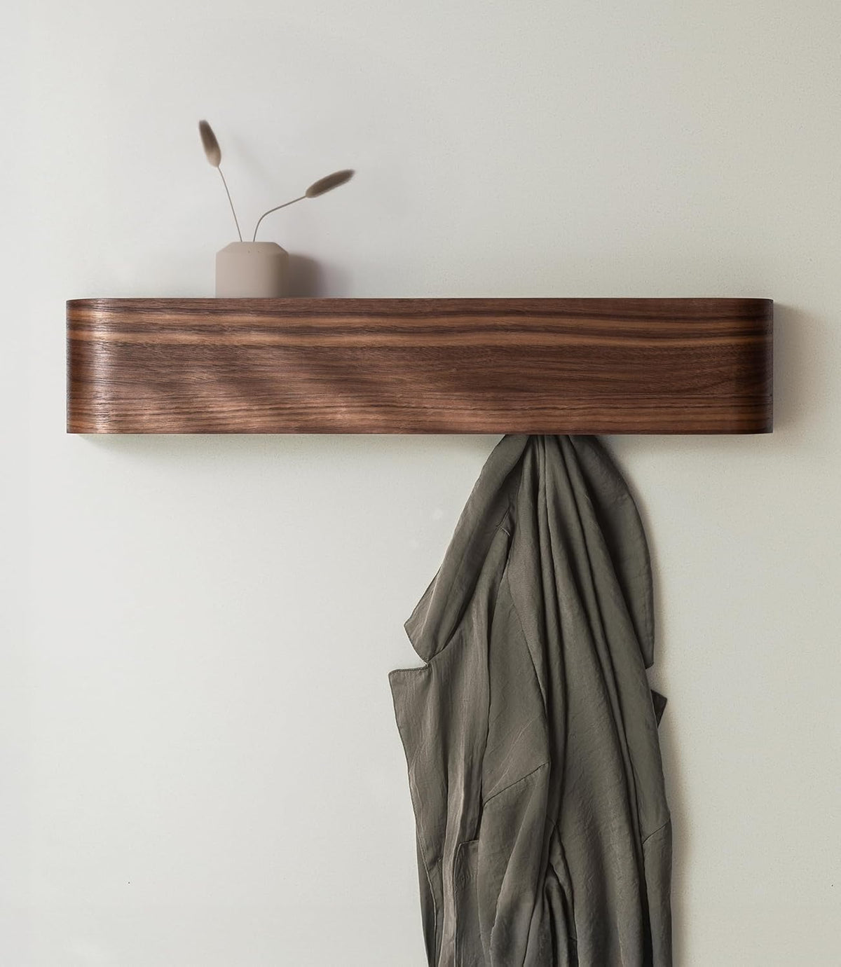 Kazai. Toke Wall-Mounted Coat Rack with Concealed Hooks, Walnut