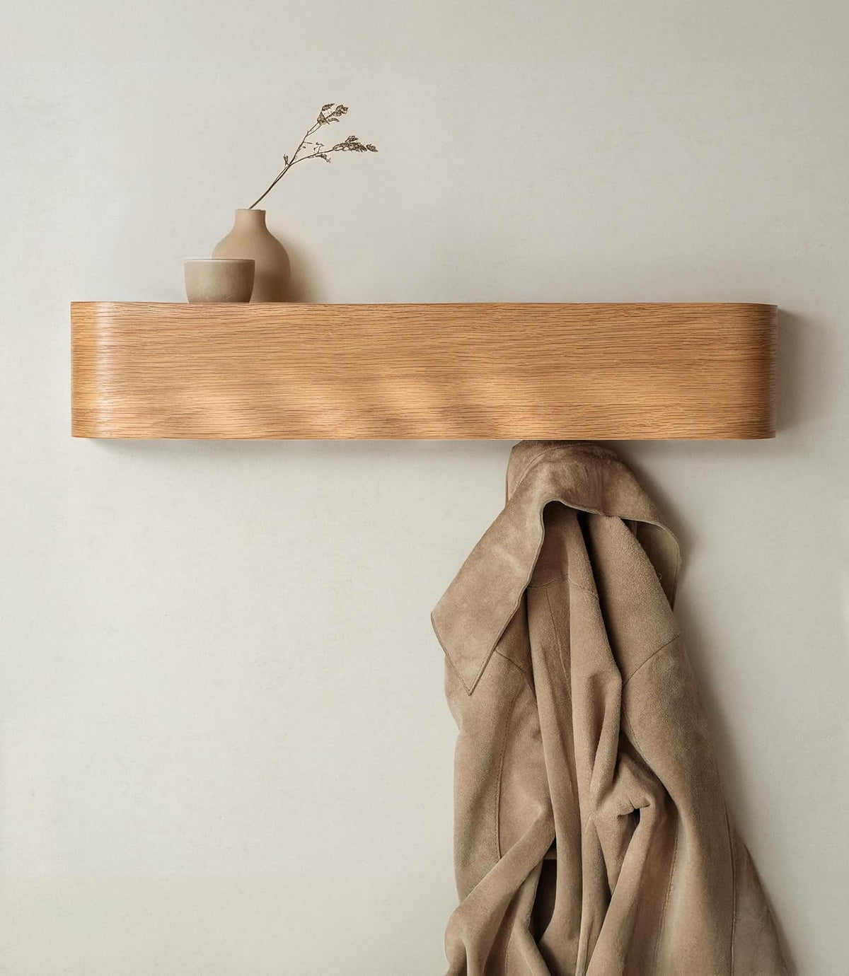 Kazai. Toke Wall-Mounted Coat Rack with Concealed Hooks, Oak