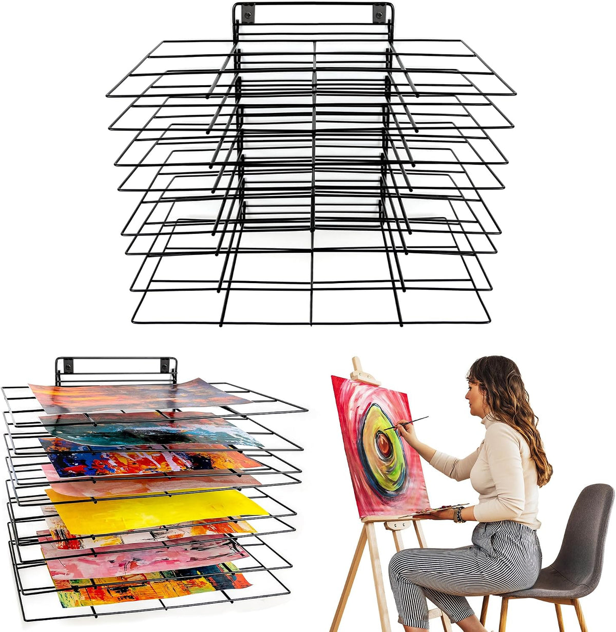 ODOXIA Hanging Art Drying Rack, 8 Removable Shelves