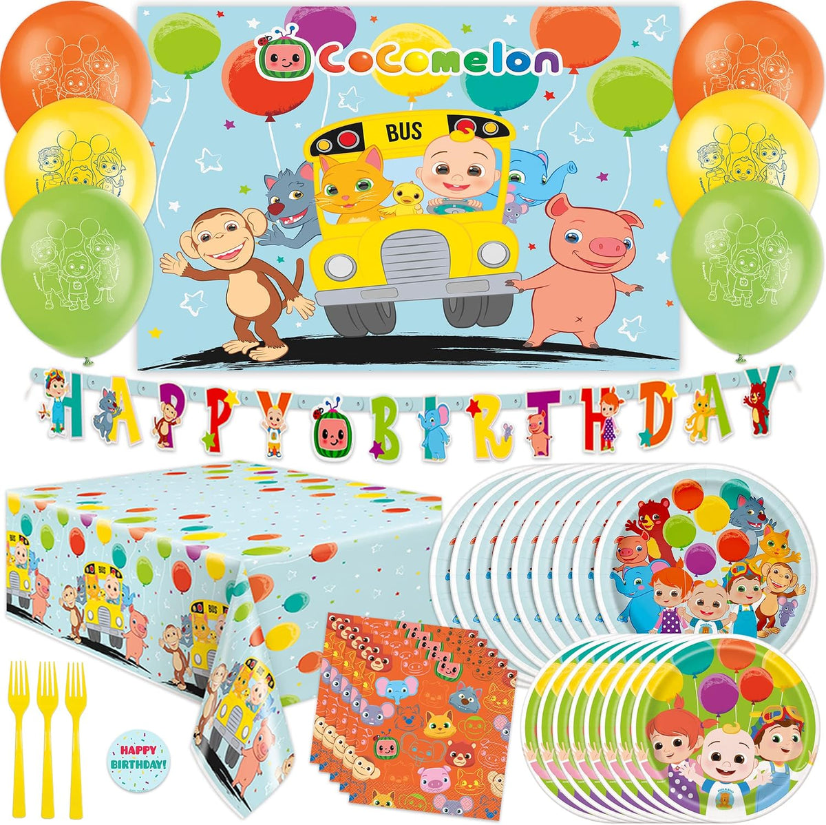 Unique CoComelon Birthday Party Supplies Kit, Serves 16 Guests