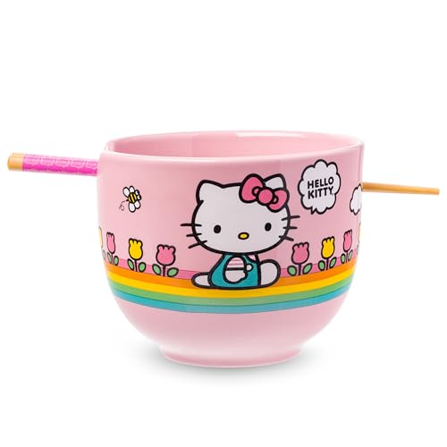 Silver Buffalo Sanrio Hello Kitty Spring, Ramen Bowl with Chopsticks, 20 oz