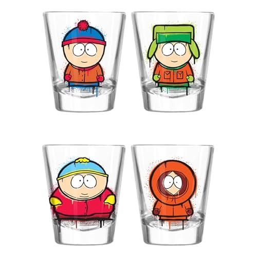 Silver Buffalo South Park Graffiti Characters Boxed 4pc. 1.5oz. Mini Glass Set 4x1