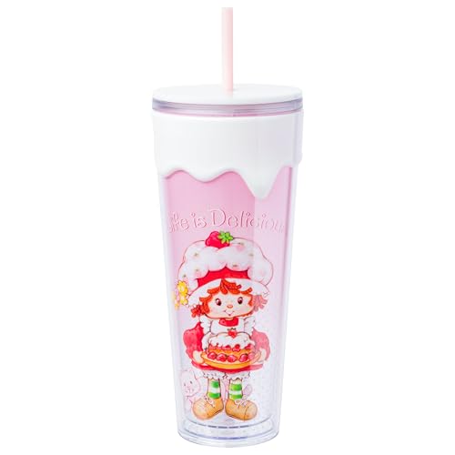 Silver Buffalo Strawberry Shortcake Vintage Life is Delicious 3D Sculpted Drip Tumbler, 26 oz