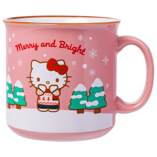 Silver Buffalo Sanrio Hello Kitty Merry and Bright Holiday Ceramic Camper Mug, 20 oz