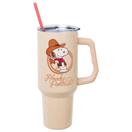 Silver Buffalo Peanuts Western Howdy Partner, Stainless Steel Tumbler, 40 oz