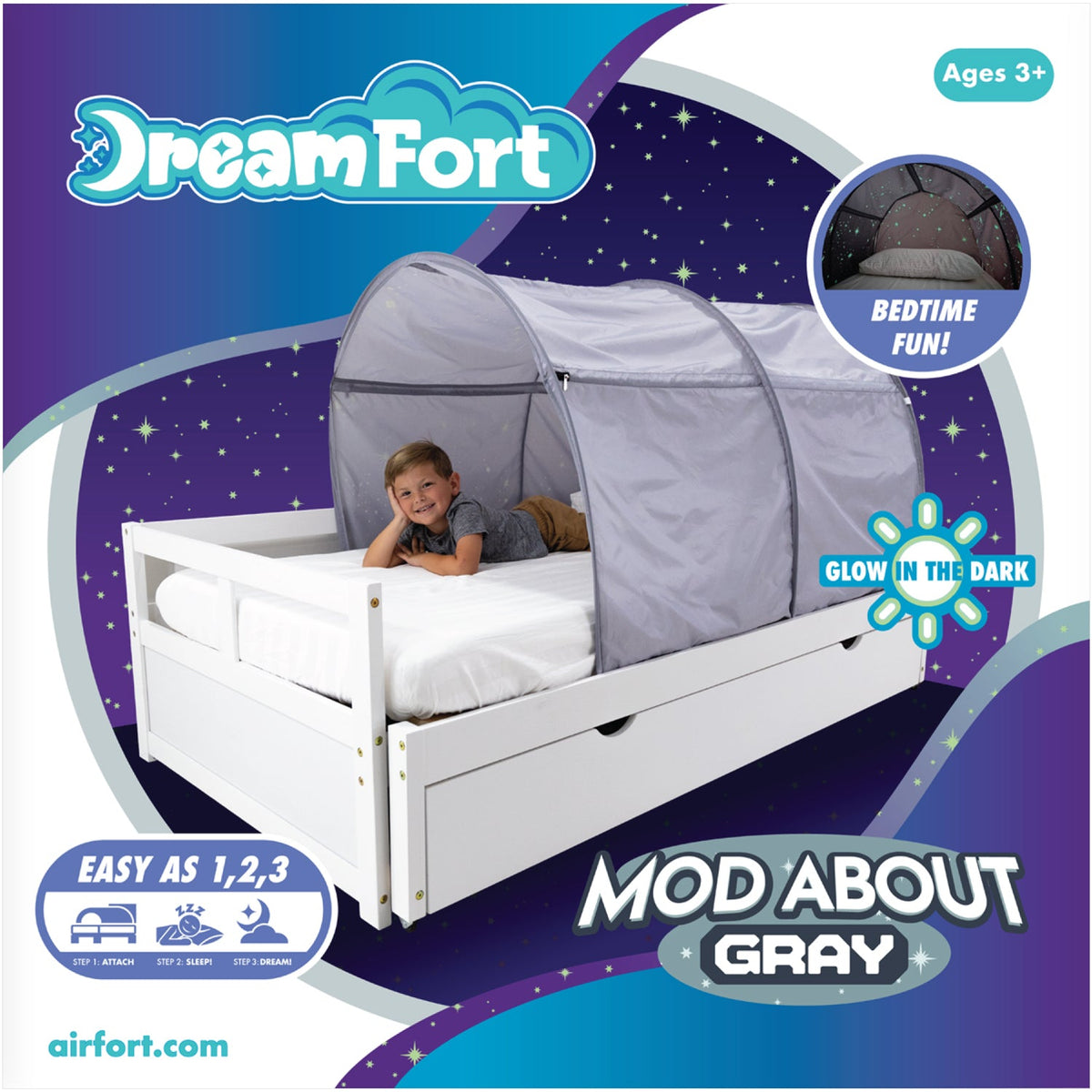 AirFort Original DreamFort Twin Bed Canopy, Mod About Gray, Glow-in-the-Dark Stars