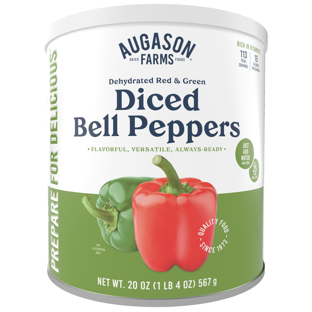 Augason Farms Dehydrated Red & Green Diced Bell Peppers Can, 20 oz