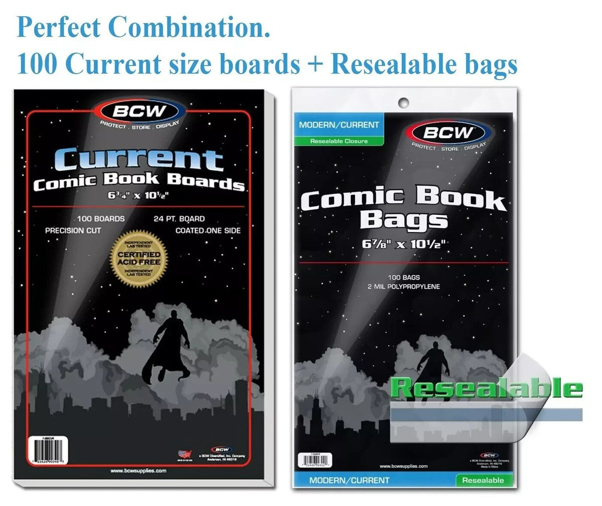 BCW Resealable Current Comic Bags & Backing Boards, 100 Each