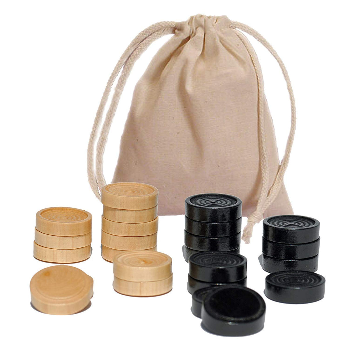 WE Games Wooden Checkers with Stackable Ridges – Black and Natural / 1.062 inches