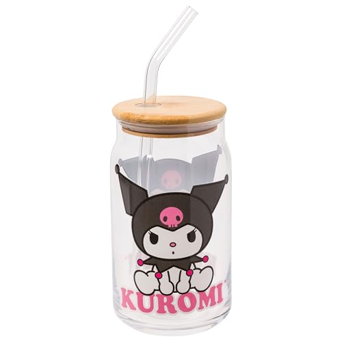 Silver Buffalo Sanrio Hello Kitty & Kuromi Glass Tumbler Set with Bamboo Lids & Straws, 16 oz, 2-Pack — alternate view