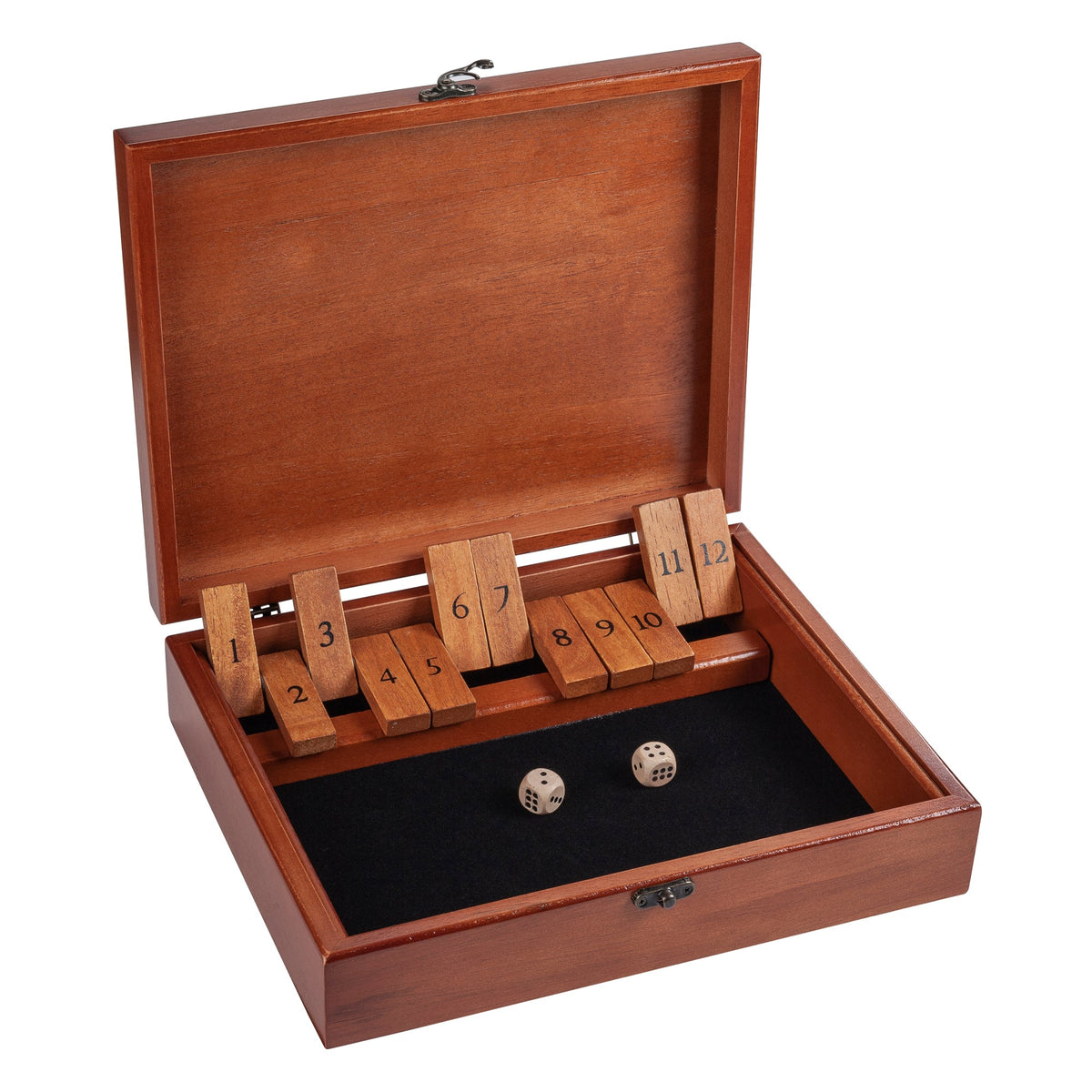 WE Games 12 Number Shut the Box Board Game in Natural Wood Box with Lid – Brown