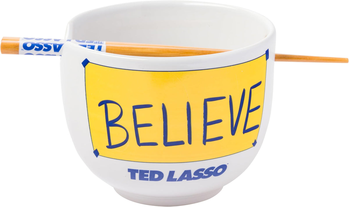 Silver Buffalo Ted Lasso Believe Quote, Ramen Bowl with Chopsticks, 20 oz
