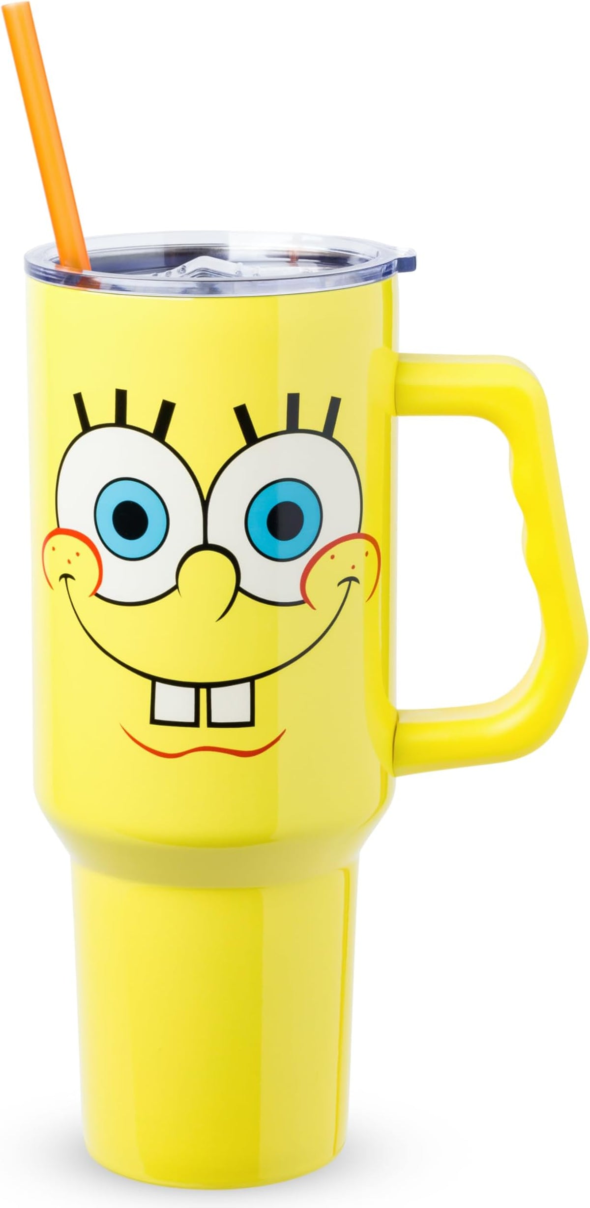 Silver Buffalo SpongeBob SquarePants Smiling Face Tumbler with Handle, 40 oz