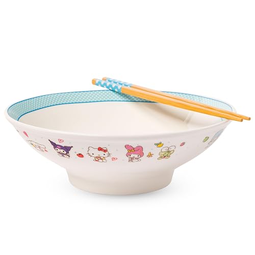 Silver Buffalo Sanrio Hello Kitty & Friends Ceramic Ramen Bowl with Chopsticks, 30 oz