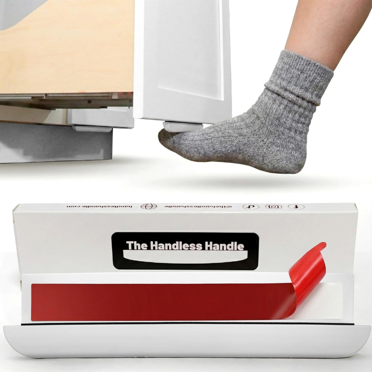The Handless Handle Adhesive Cabinet Foot Pull, White