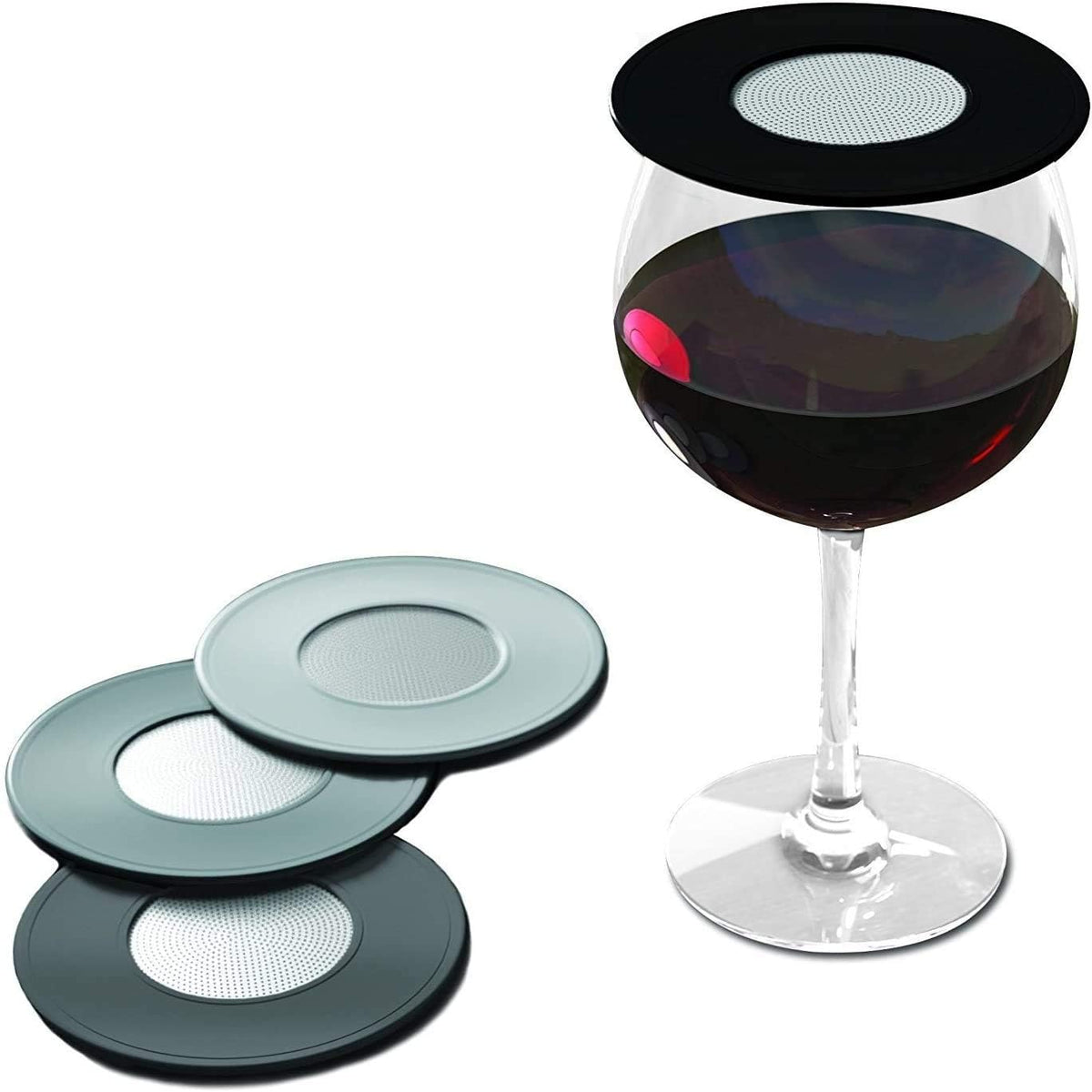 Coverware Drink Tops Ventilated Wine Glass Covers, Black/Grey, 4 Pack