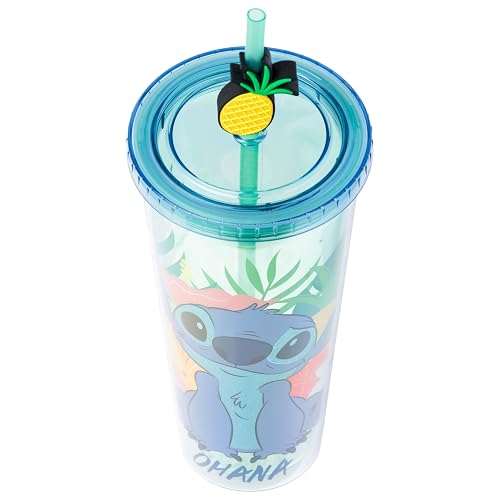 Silver Buffalo Disney Lilo & Stitch Tropical Pineapple Glitter Cold Cup with Straw, 24 oz — alternate view