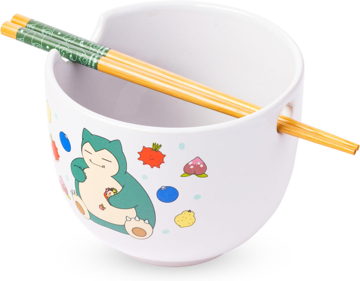 Silver Buffalo Pokémon Snorlax Relaxing Ceramic Ramen Bowl with Chopsticks, 20 oz