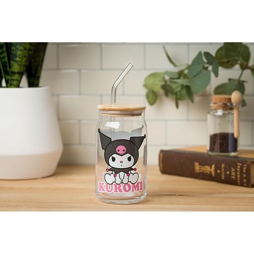 Silver Buffalo Sanrio Hello Kitty & Kuromi Glass Tumbler Set with Bamboo Lids & Straws, 16 oz, 2-Pack — alternate view