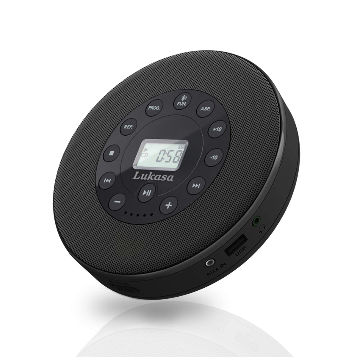 Lukasa Portable Bluetooth CD Player with Built-In Speaker, Black
