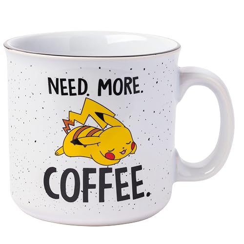 Silver Buffalo Pokémon Pikachu Need More Coffee Ceramic Camper Mug, 20 oz
