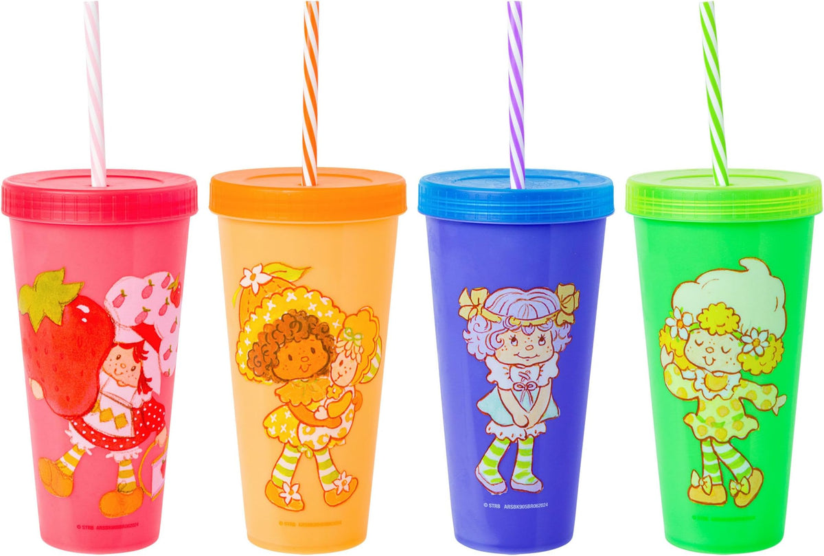 Silver Buffalo Strawberry Shortcake & Friends Color-Change Plastic Tumblers, 24 oz, 4-Pack