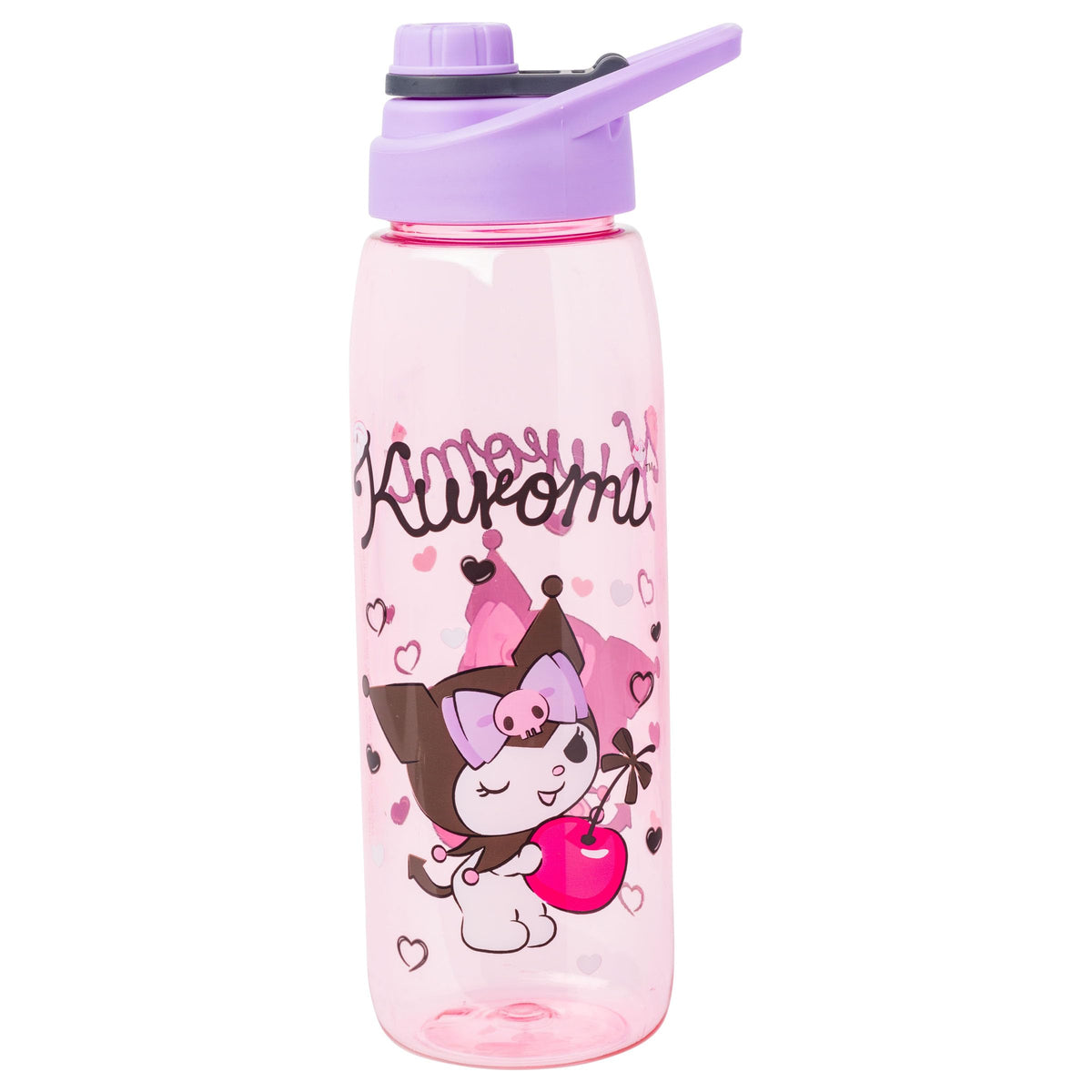 Silver Buffalo Sanrio Kuromi Cherry Hearts Water Bottle with Screw Lid, 28 oz