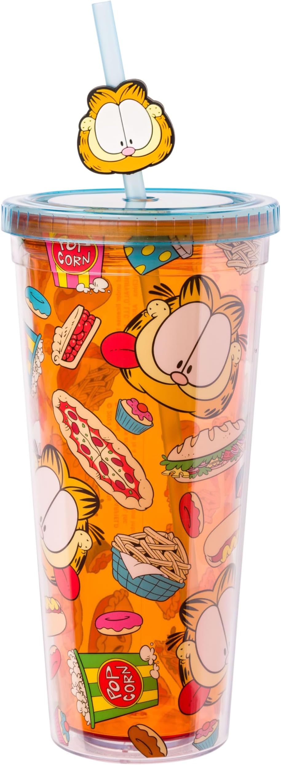 Silver Buffalo Garfield Junk Food Plastic Cold Cup with Lid & Straw, 24 oz