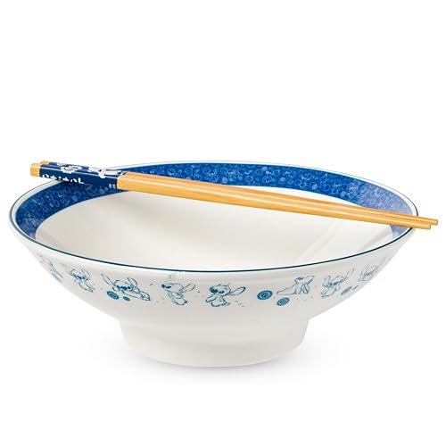 Silver Buffalo Disney Lilo & Stitch Watercolor Ceramic Ramen Bowl with Chopsticks, 30 oz