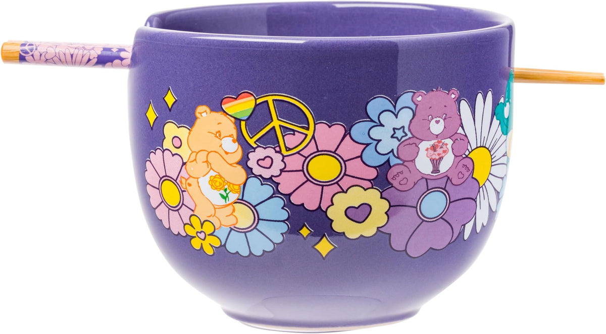 Silver Buffalo Care Bears Flower Power Ceramic Ramen Bowl with Chopsticks, 20 oz