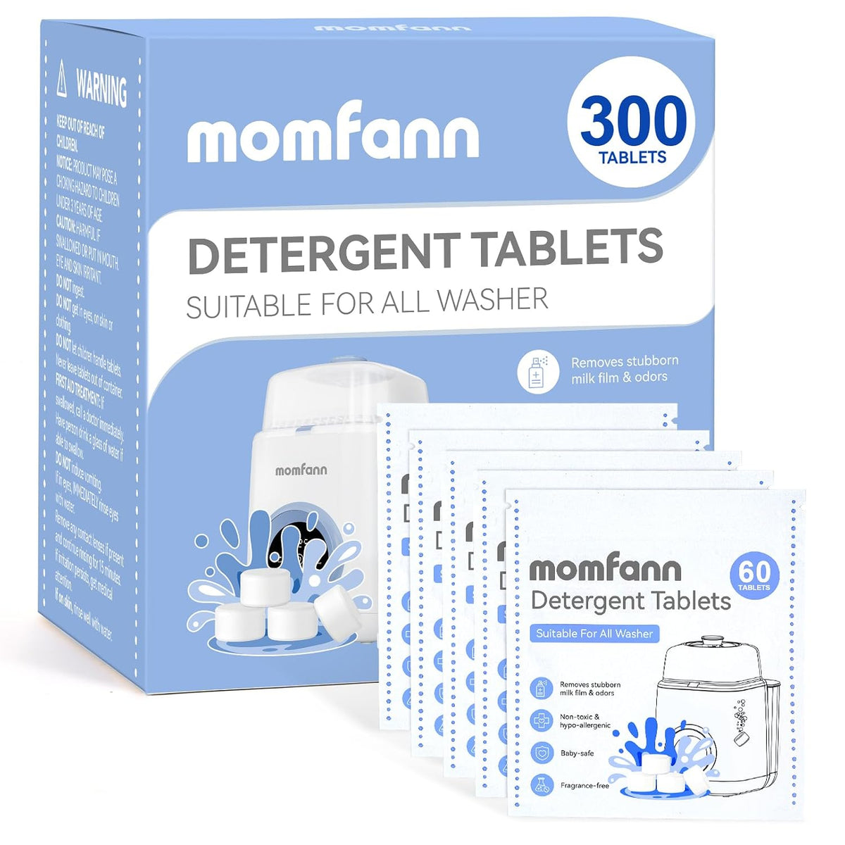 MOMFANN Baby Bottle Washer Detergent Tablets, 300 Count