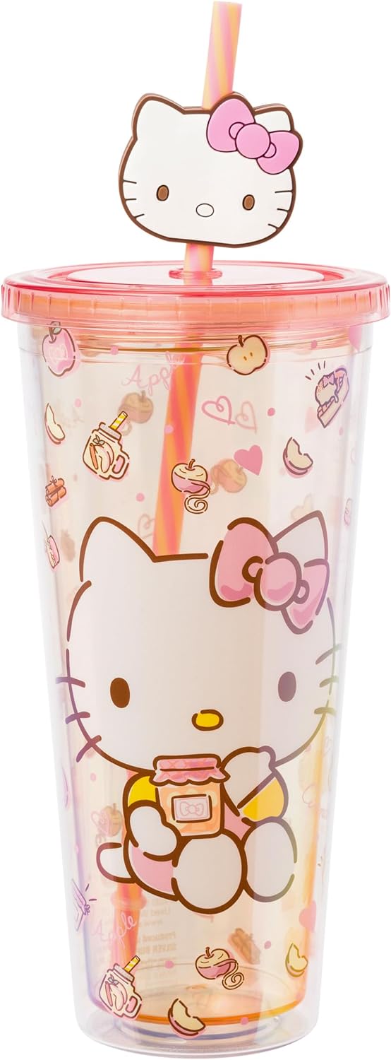 Silver Buffalo Sanrio Hello Kitty Apples Cinnamon, Plastic Cold Cup, 24 oz