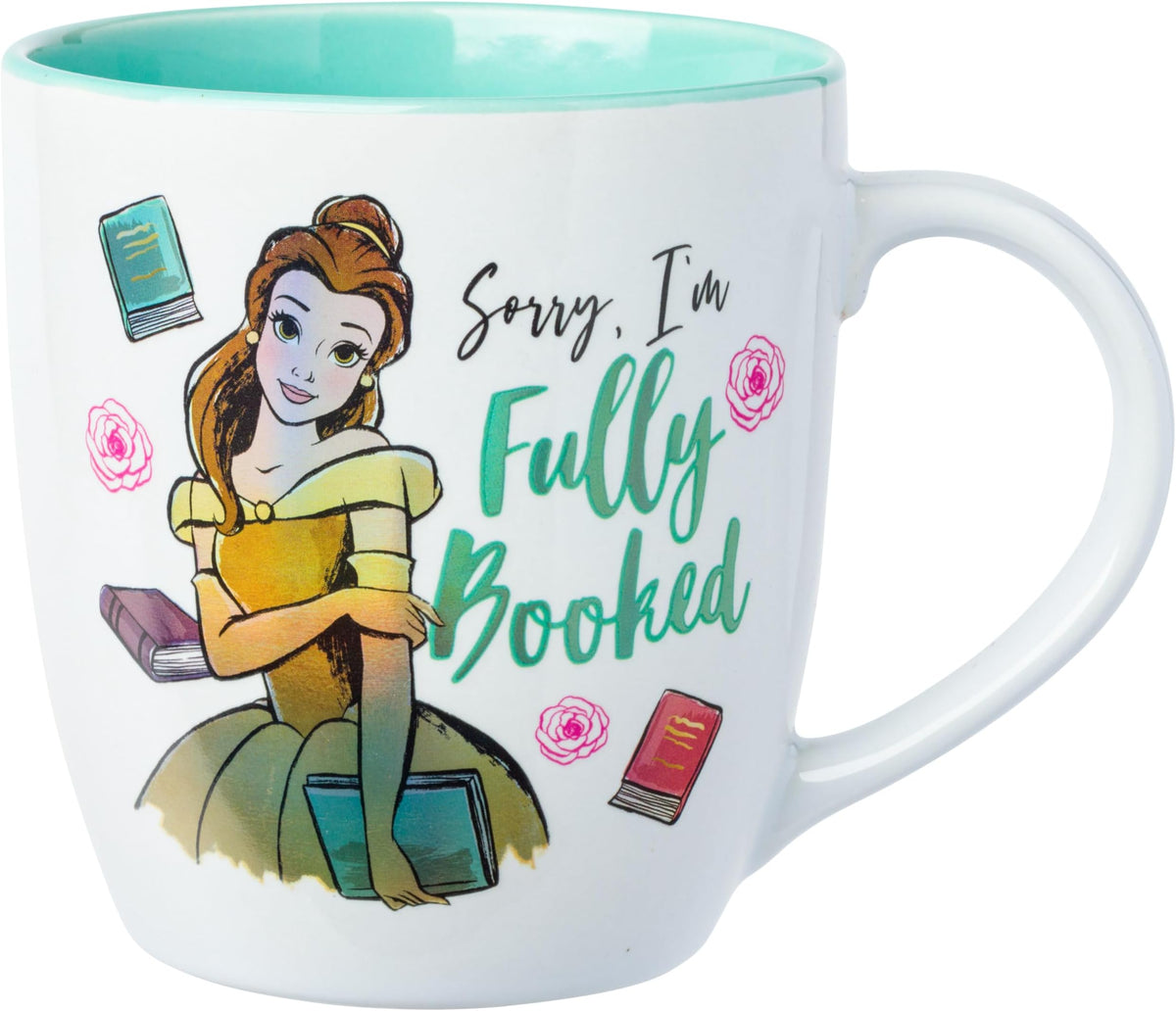 Silver Buffalo Disney Beauty and the Beast Belle Fully Booked Ceramic Mug, 18 oz
