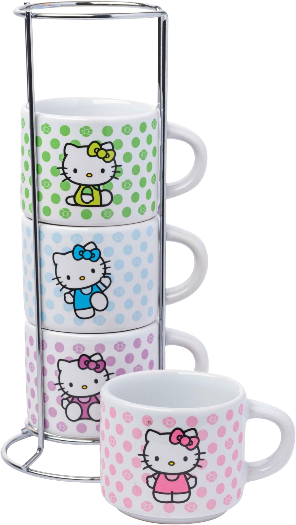 Silver Buffalo Hello Kitty Polka Dots Stackable Espresso Cup Set, 4-Pack, 3 oz