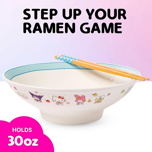 Silver Buffalo Sanrio Hello Kitty & Friends Ceramic Ramen Bowl with Chopsticks, 30 oz — alternate view