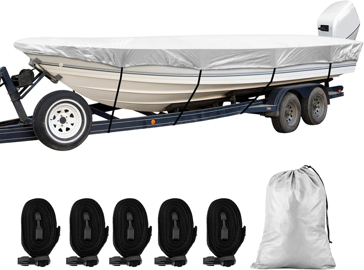 SPORTYOUTH 210D Boat Cover for 12–14-Foot Open Boats, Silver