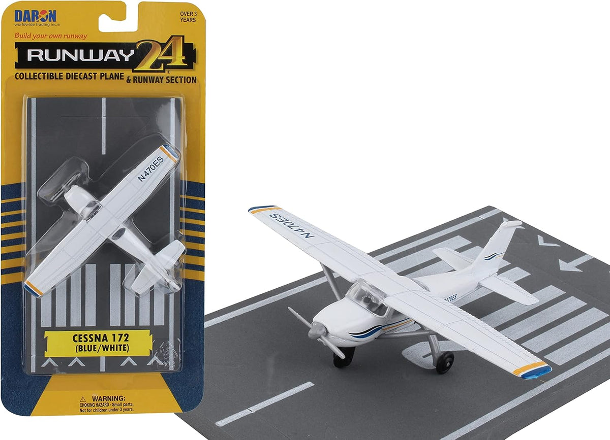 Daron Runway24 Cessna 172 Blue and White with Runway Section – RW065