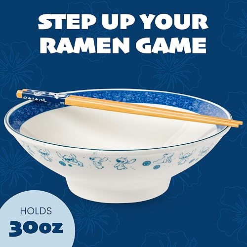 Silver Buffalo Disney Lilo & Stitch Watercolor Ceramic Ramen Bowl with Chopsticks, 30 oz — alternate view