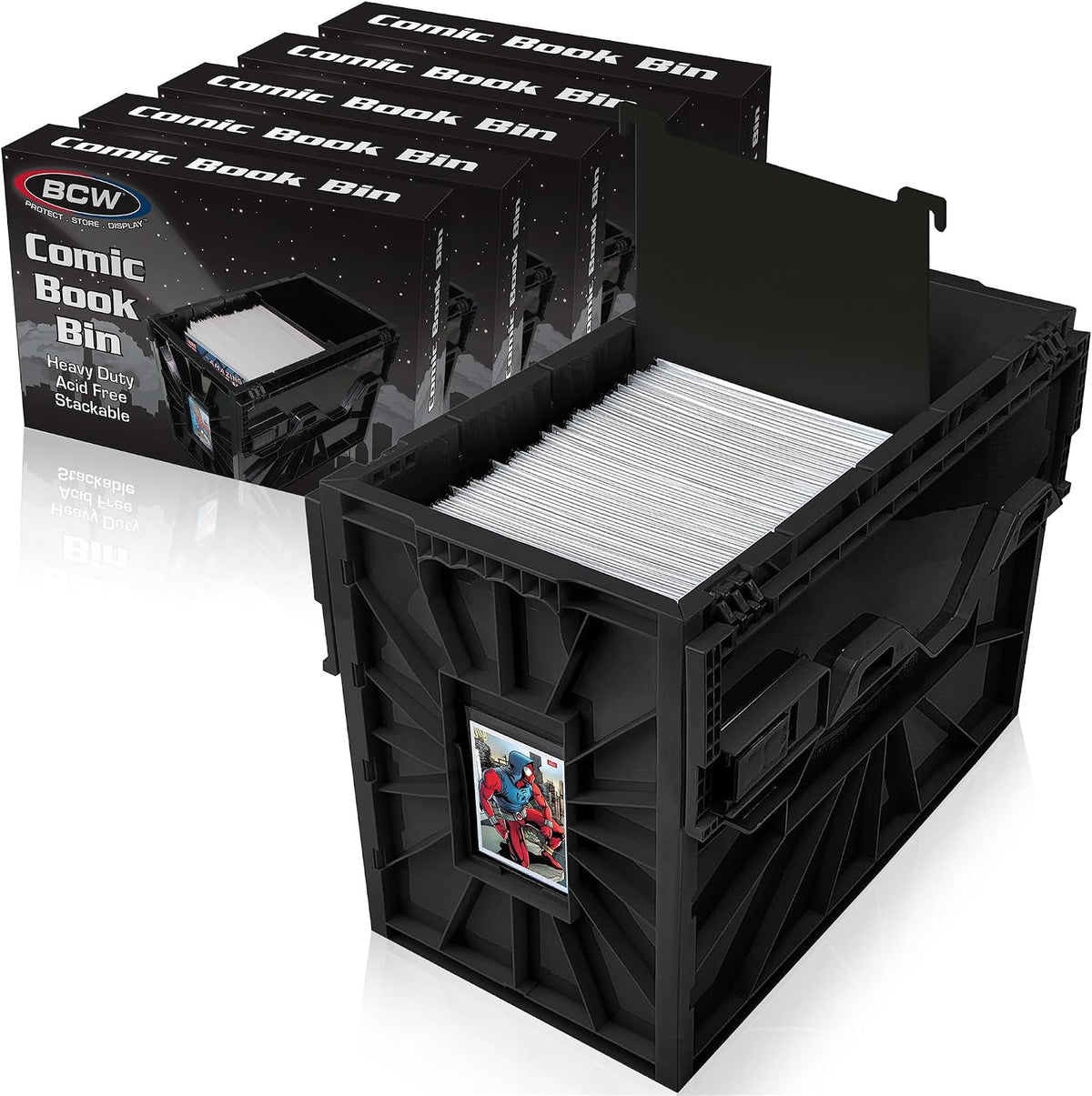 BCW Short Comic Book Bins, Black, 5-Pack