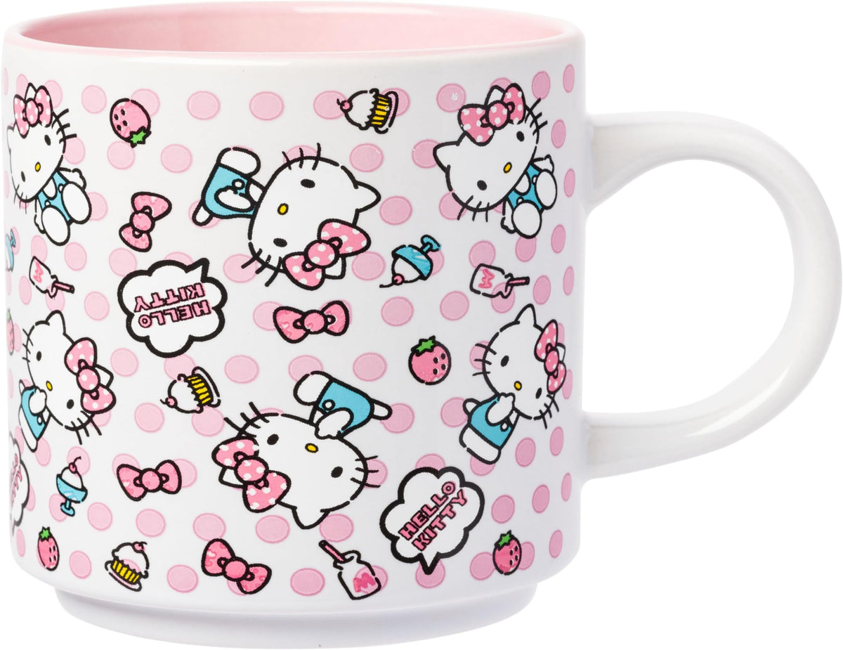 Silver Buffalo Hello Kitty Polka Dot Food Scribble Stackable Mug, 13 oz